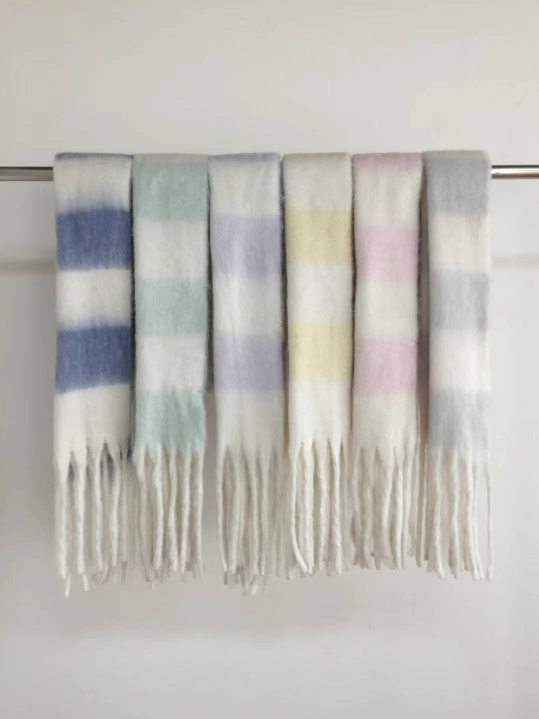 Pastel Thick Stripe Cream Scarf - 6 Colours