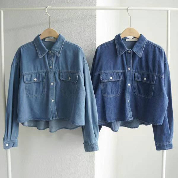 Cropped Oversize Denim Shirt