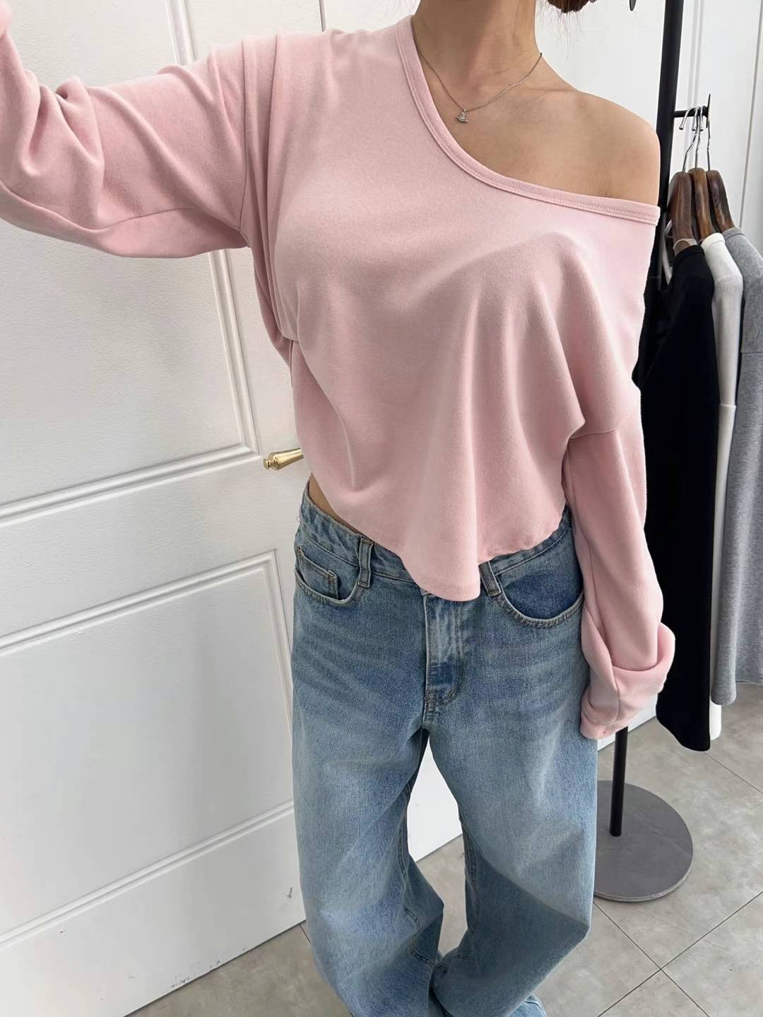 V Necked Off Shoulder Sweater