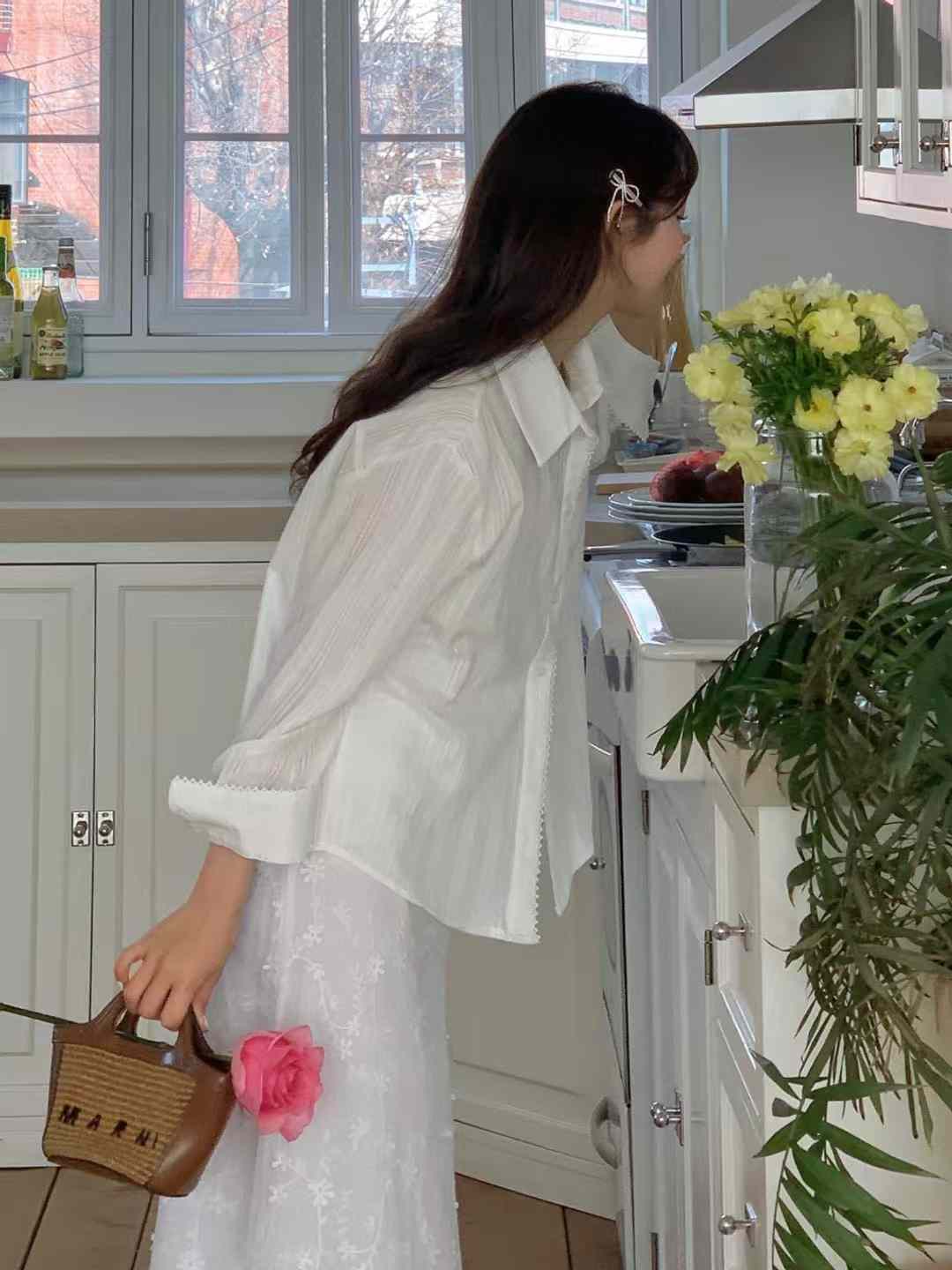 Jisoo Flower Embroidered White Maxi Skirt