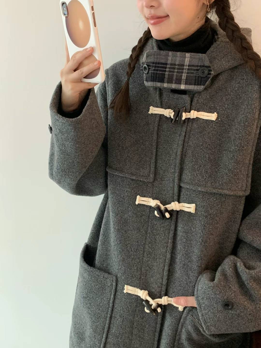 Cashmere and Wool Hooded Toggle Long Coat