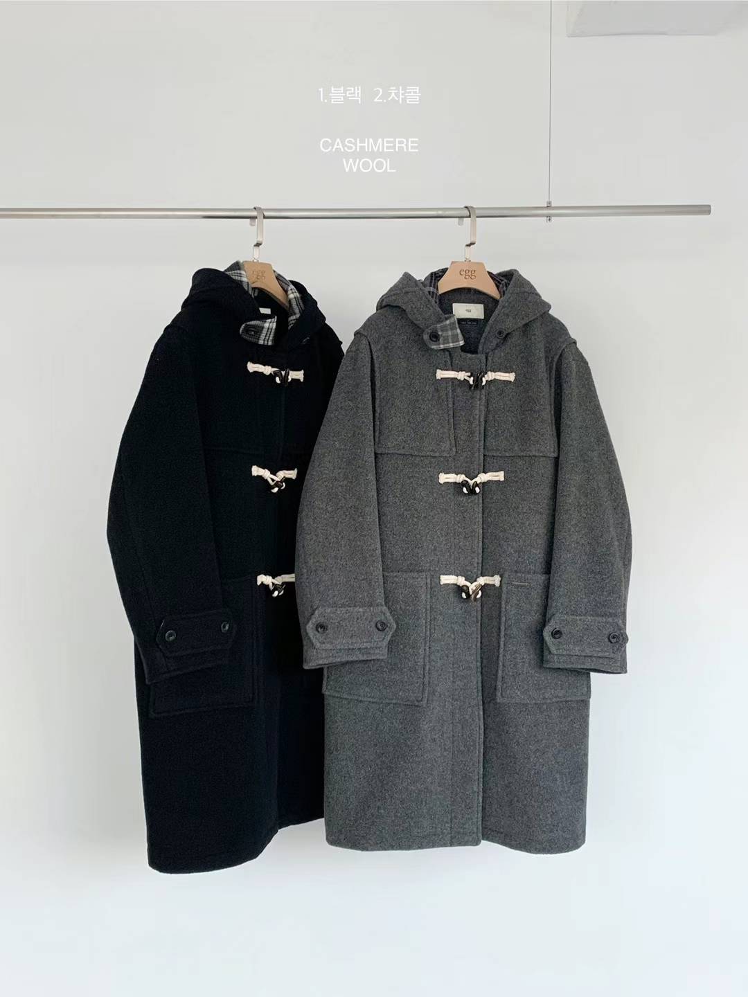 Cashmere and Wool Hooded Toggle Long Coat