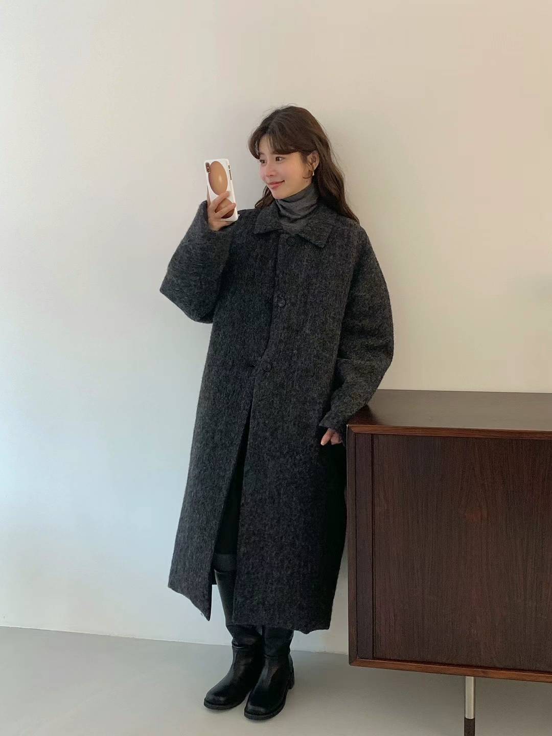 Reversible 2-Way Alpaca and Wool Coat with 10O% Goose Down Filling