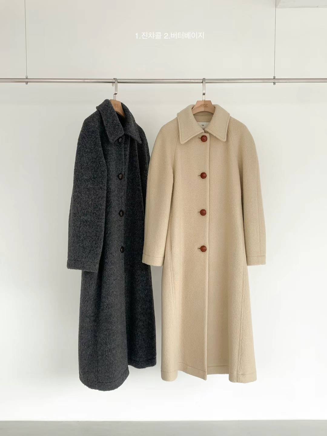 Twisted Leather Button Wool and Cashmere Blended Long line Coat