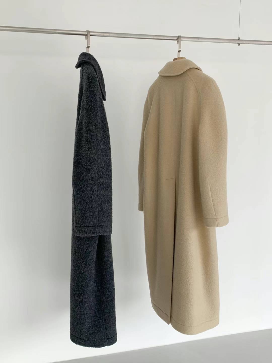 Twisted Leather Button Wool and Cashmere Blended Long line Coat