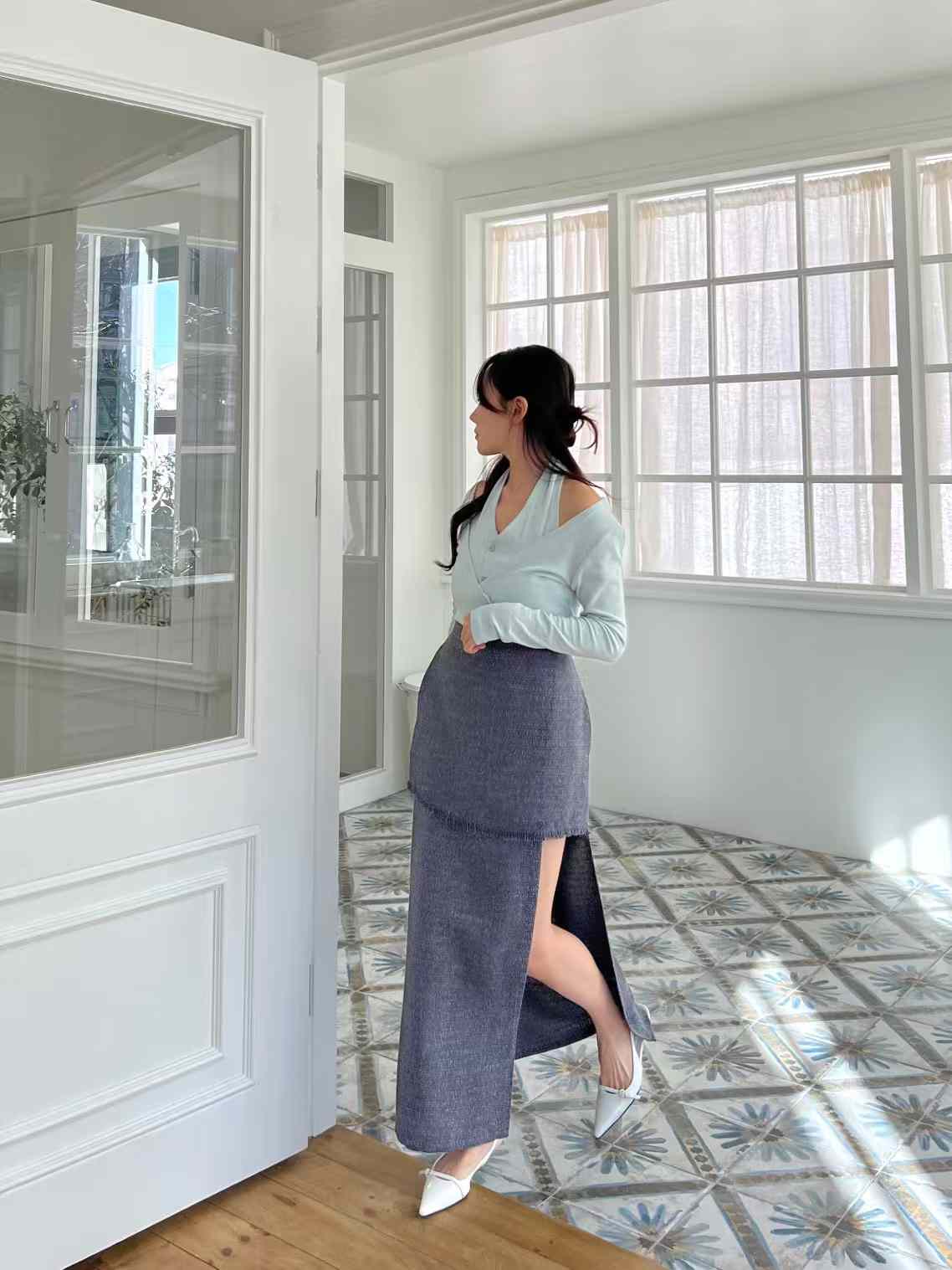 Trending Tweed Long Slit Skirt